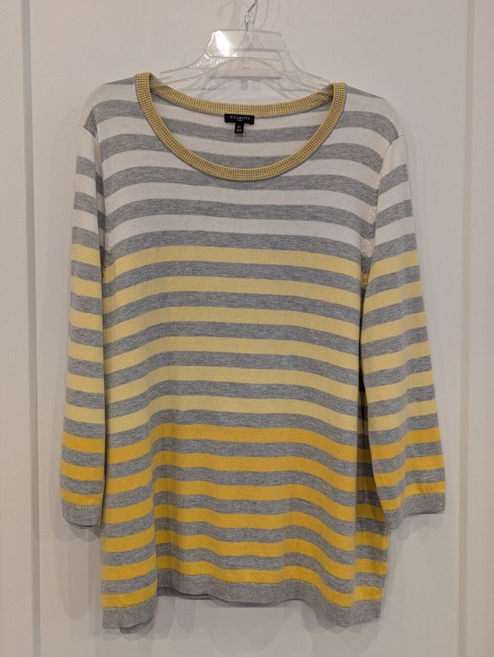 Talbots 2X Woman Yellow Gray Ombre 3/4 Sleeve Sweater Casual Chic EUC